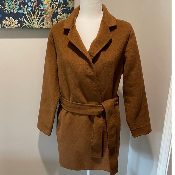 Rachel Zoe Wool Blend Coat Brown Belted Pockets Sz M Outdoor Winter Warm - Picture 5 of 12